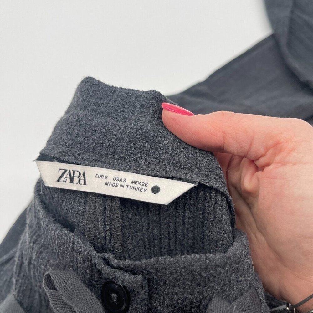 Zara Womens Pants Small Gray Button Drawstring Pull On Casual Stretch Knit Boho - Picture 6 of 16